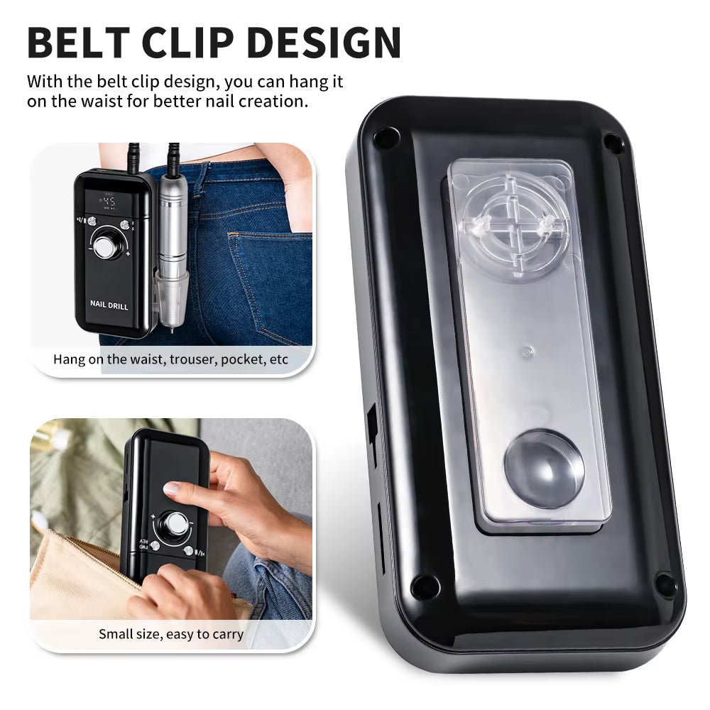 Taladro de uñas eléctrico profesional de 45000 RPM, pulidor recargable con pantalla LCD, adecuado para lima de uñas de gel, herramienta de manicura