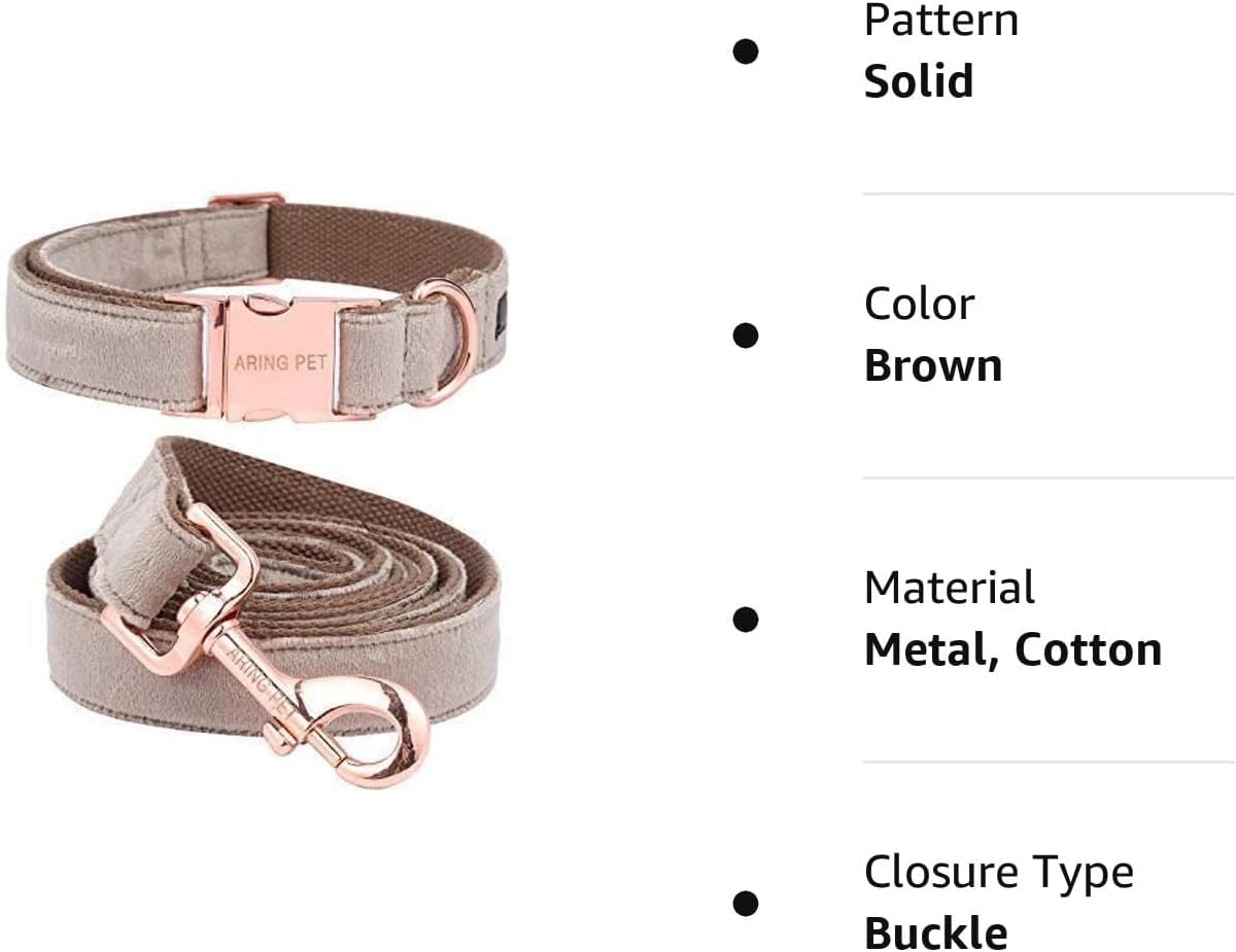   imagen del producto Collar y correa para perros, juego de collar y correa de terciopelo para perros, suave y cómodo, collares ajustables para perros