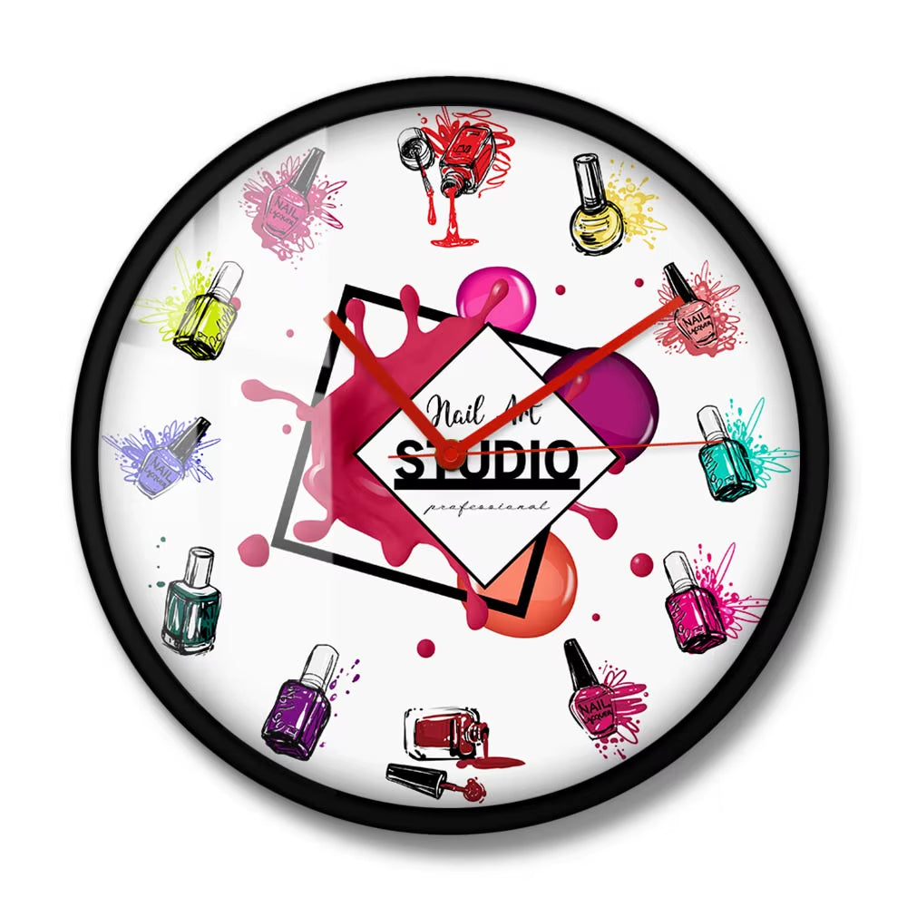 Nail Art Studio Decorative Wall Clock Silent Quartz Clock Haning Wall Watch Beauty Salon Decoration Nail Technician Gift Idea