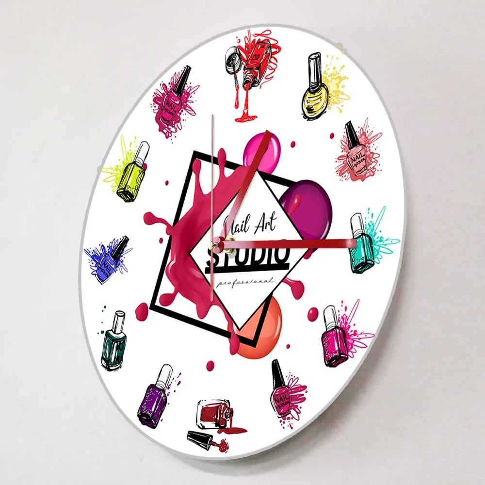 Nail Art Studio Decorative Wall Clock Silent Quartz Clock Haning Wall Watch Beauty Salon Decoration Nail Technician Gift Idea