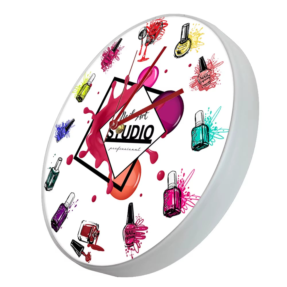 Nail Art Studio Decorative Wall Clock Silent Quartz Clock Haning Wall Watch Beauty Salon Decoration Nail Technician Gift Idea