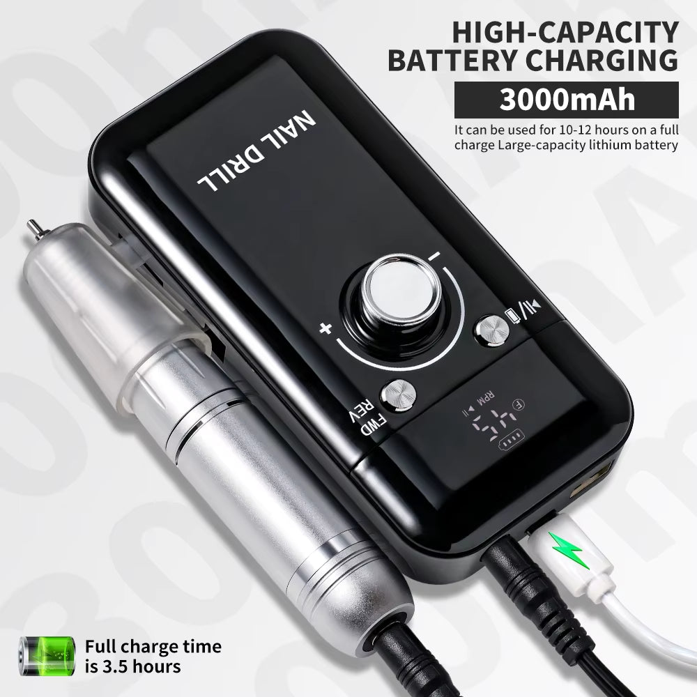 Taladro de uñas eléctrico profesional de 45000 RPM, pulidor recargable con pantalla LCD, adecuado para lima de uñas de gel, herramienta de manicura