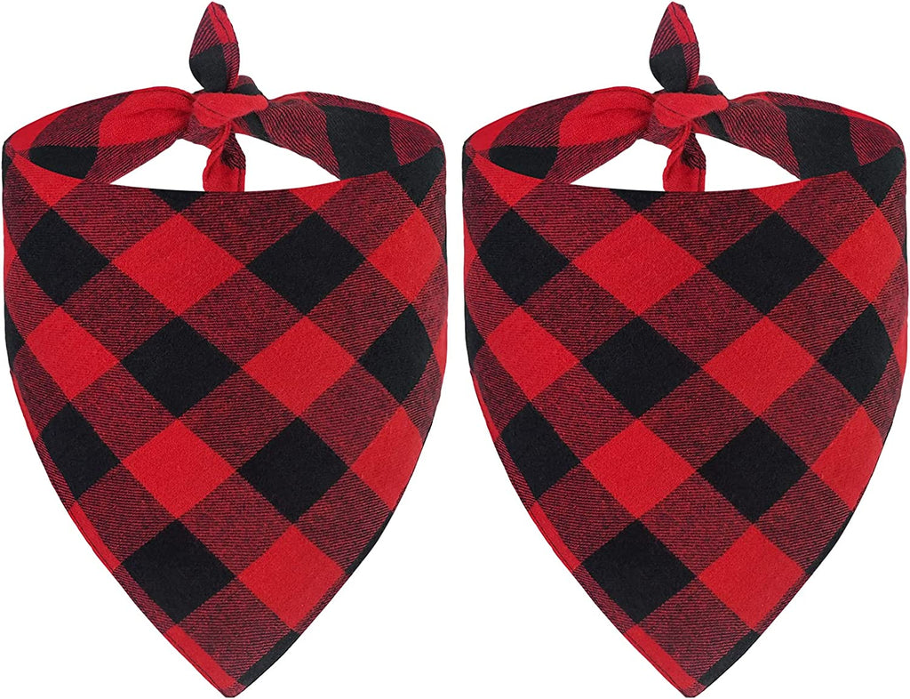 Paquete de 2 pañuelos para perros, bufanda clásica navideña a cuadros rojos de búfalo, babero triangular, pañuelo, accesorios de disfr