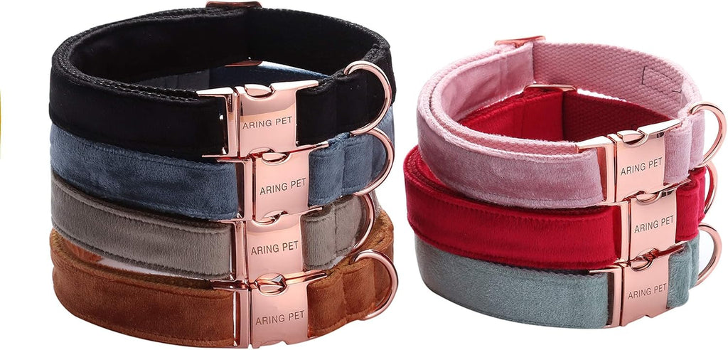   imagen del producto Collar y correa para perros, juego de collar y correa de terciopelo para perros, suave y cómodo, collares ajustables para perros