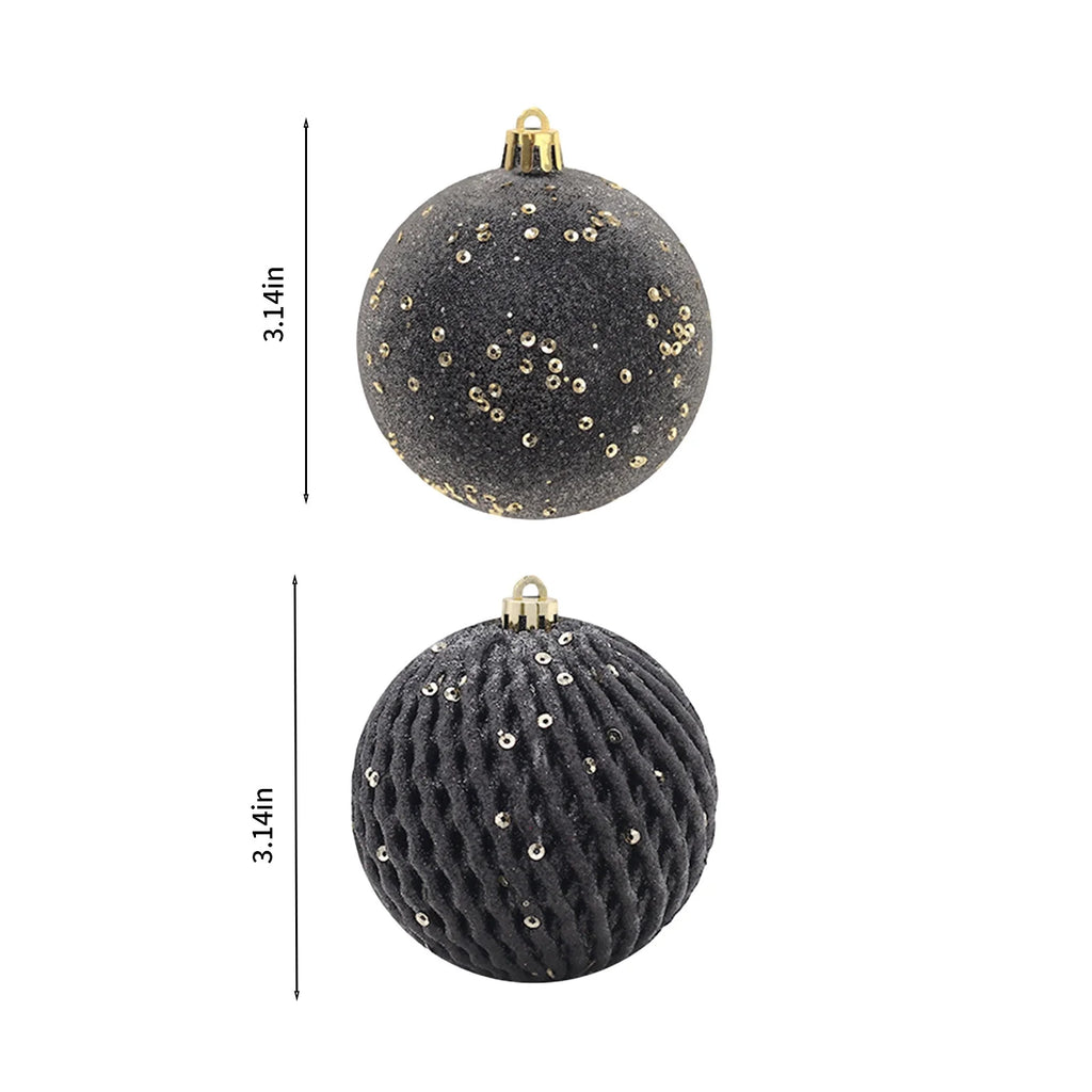 12 bolas navideñas negras grandes hechas a mano, adornos para árbol de Navidad, decoración irrompible para fiestas navideñas, 3.14 pulgadas