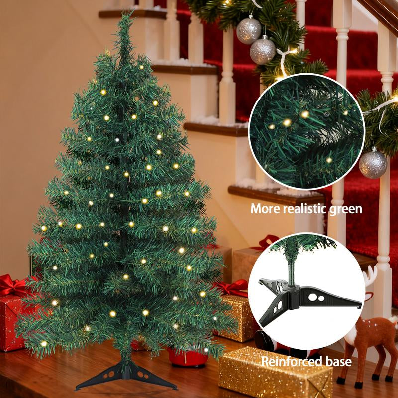 Árbol de Navidad Okicoler de 90 cm preiluminado, árboles de Navidad artificiales con iluminación, árboles de Navidad con 25 luces LE