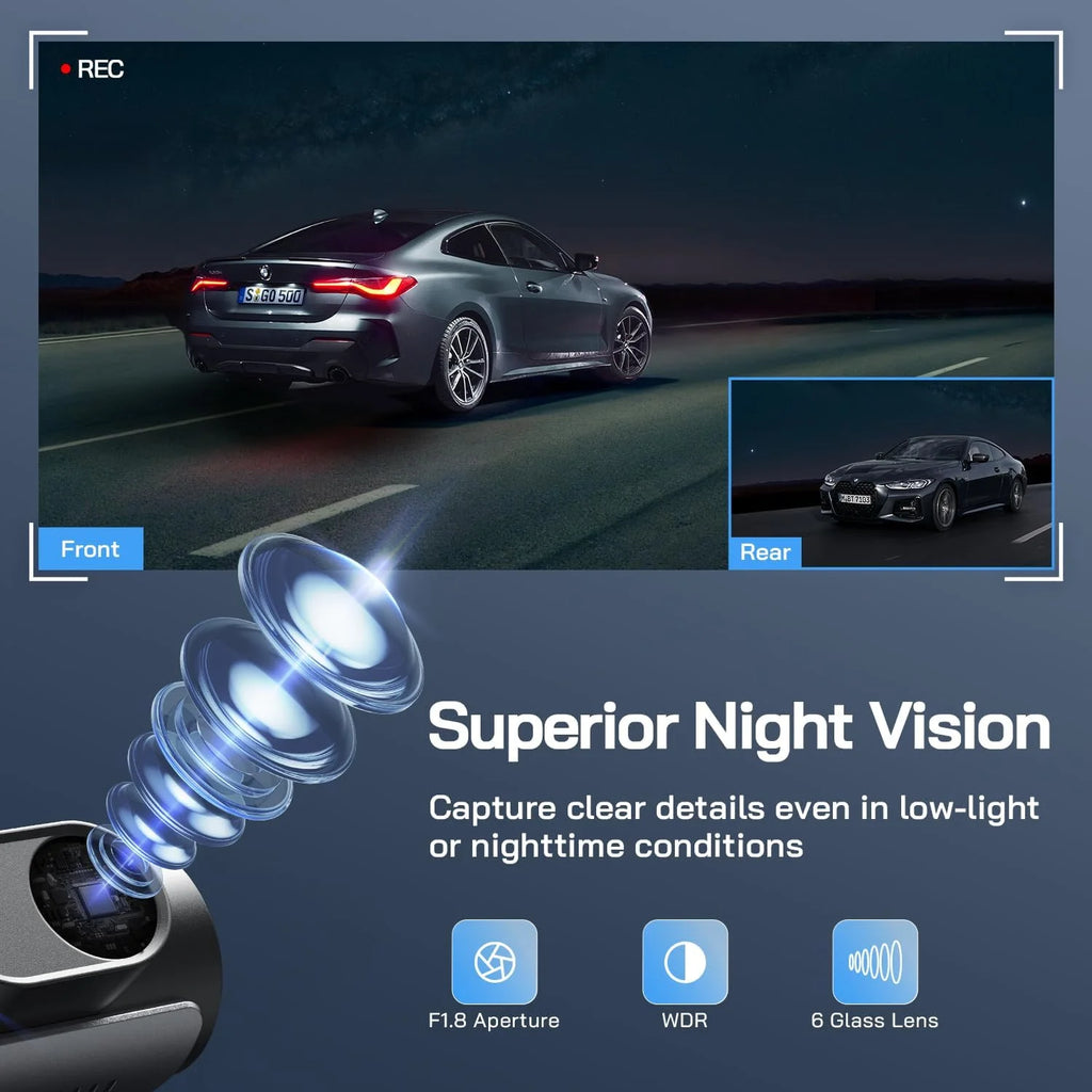 Camara salpicadero delantera y trasera, cámara dual 4k +1080P Monitor de aparcamiento y grabación en bucle 